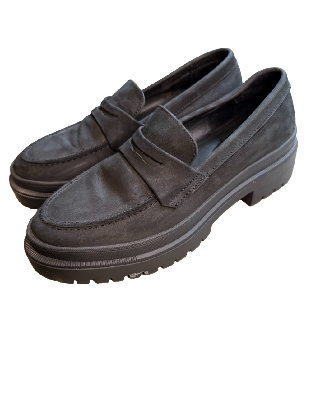Patina Zoe Chunky Loafer Nubuck Leather Black Size 8.5 S5